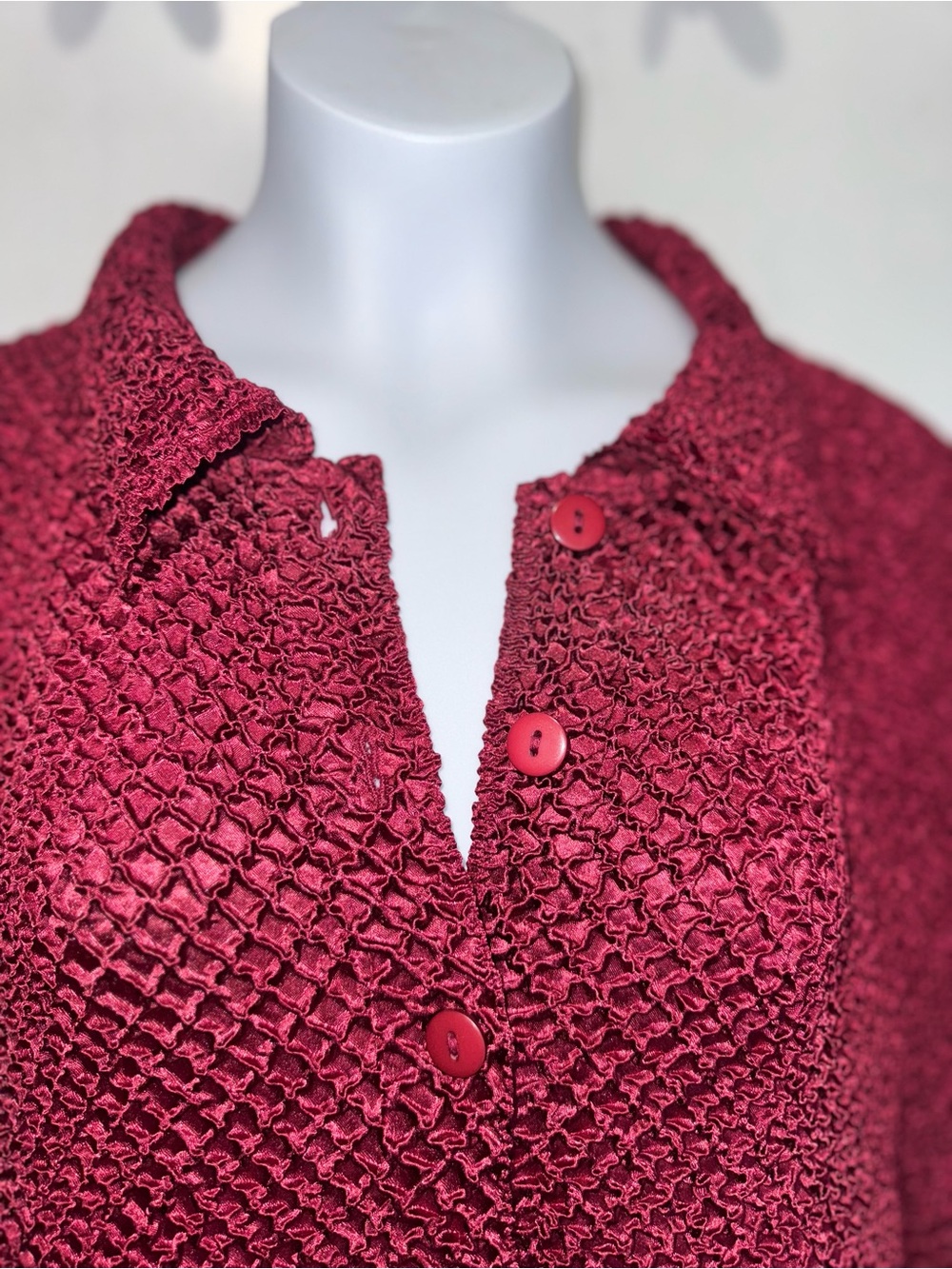 Bala Textured Button-Down Shirt in Deep Raspberry - Picture 3 of 7